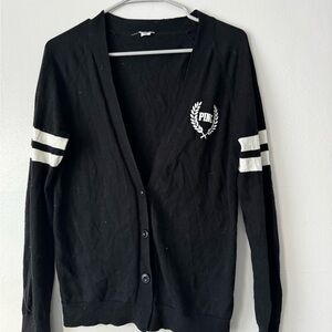 PINK Victoria's Secret Black Cardigan with White Stripes